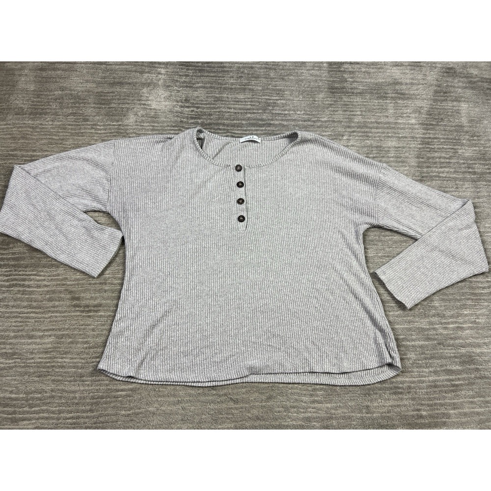 Rebellious Dreamer‎ Pajama Top Womens Large Gray Ribbed Henley Long Sleeve Rayon